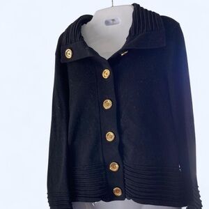 Jones New York Black Knit Sweater with  Gold Buttons ps